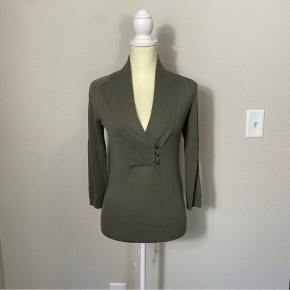 Ann Taylor Cashmere Blend Faux Wrap Front W/ Buttons Knit Sweater Women's XXS - Picture 8 of 16